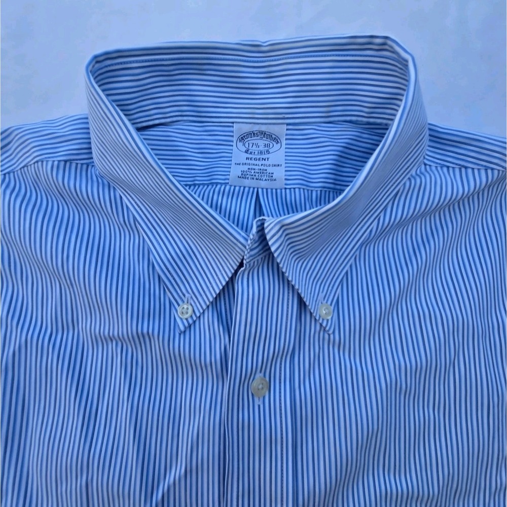 Brooks Brothers Casual Button-Down Shirt Men's XL Blue White Stripe 100% Cotton